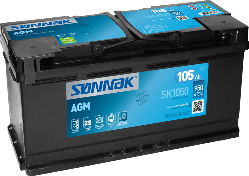 Sønnak AGM SK1050 105Ah. Kaldstartstrøm 950 EN/CCA